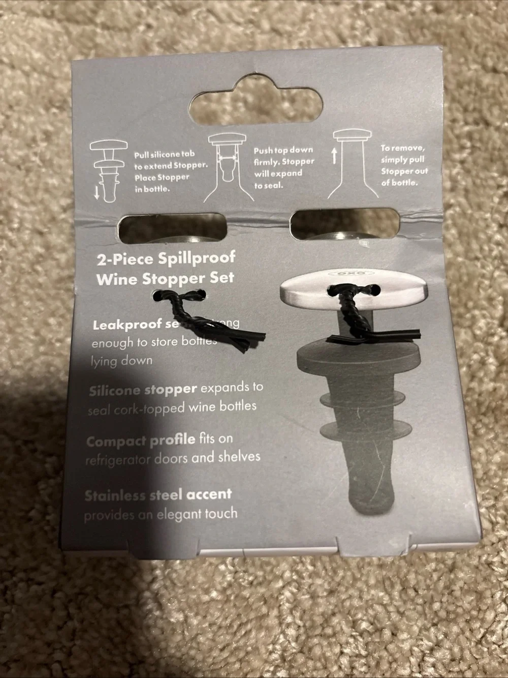 NIB NEW OXO Softworks 2-Piece Spillproof Silicone Wine Bottle Stoppers